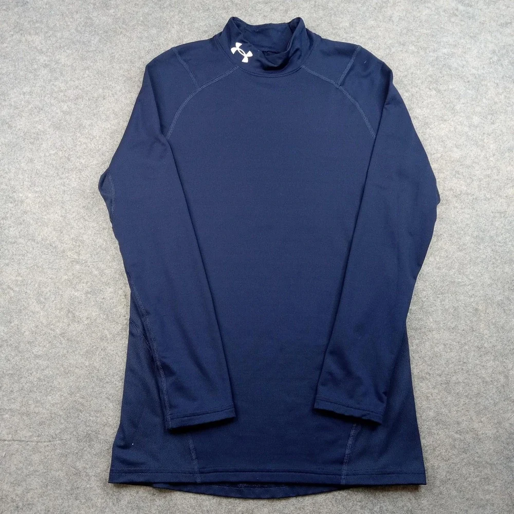 Under Armour Shirt Mens Small Navy ColdGear Fitted Mock Neck Long Sleeve Thermal